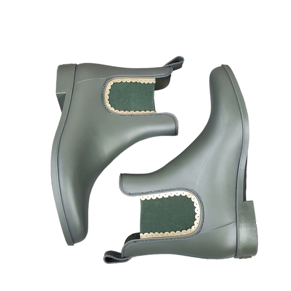 Jack Rogers Sallie Green Metallic Gold Scalloped Rain Boots Size 8 - Picture 3 of 11
